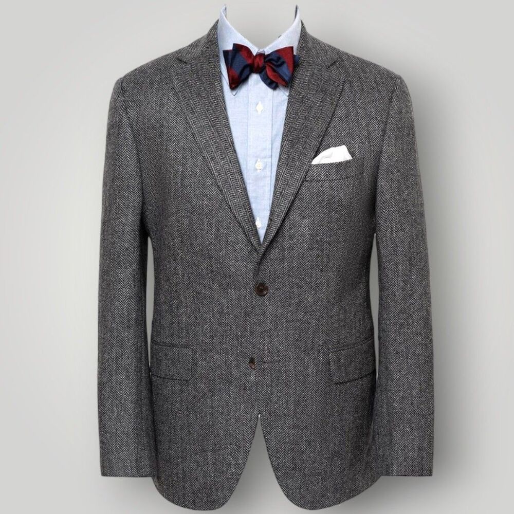 CRICKETEER CAMEL/WOOL Vintage Men Blazer 42L Sport Coat Jacket Heggingbone Gray